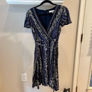 Gorgeous LOFT floral faux-wrap dress with flutter sleeves